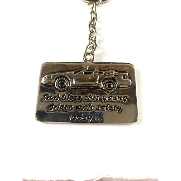 God Bless This Young Driver Silver Tone Keychain - Picture 3 of 6